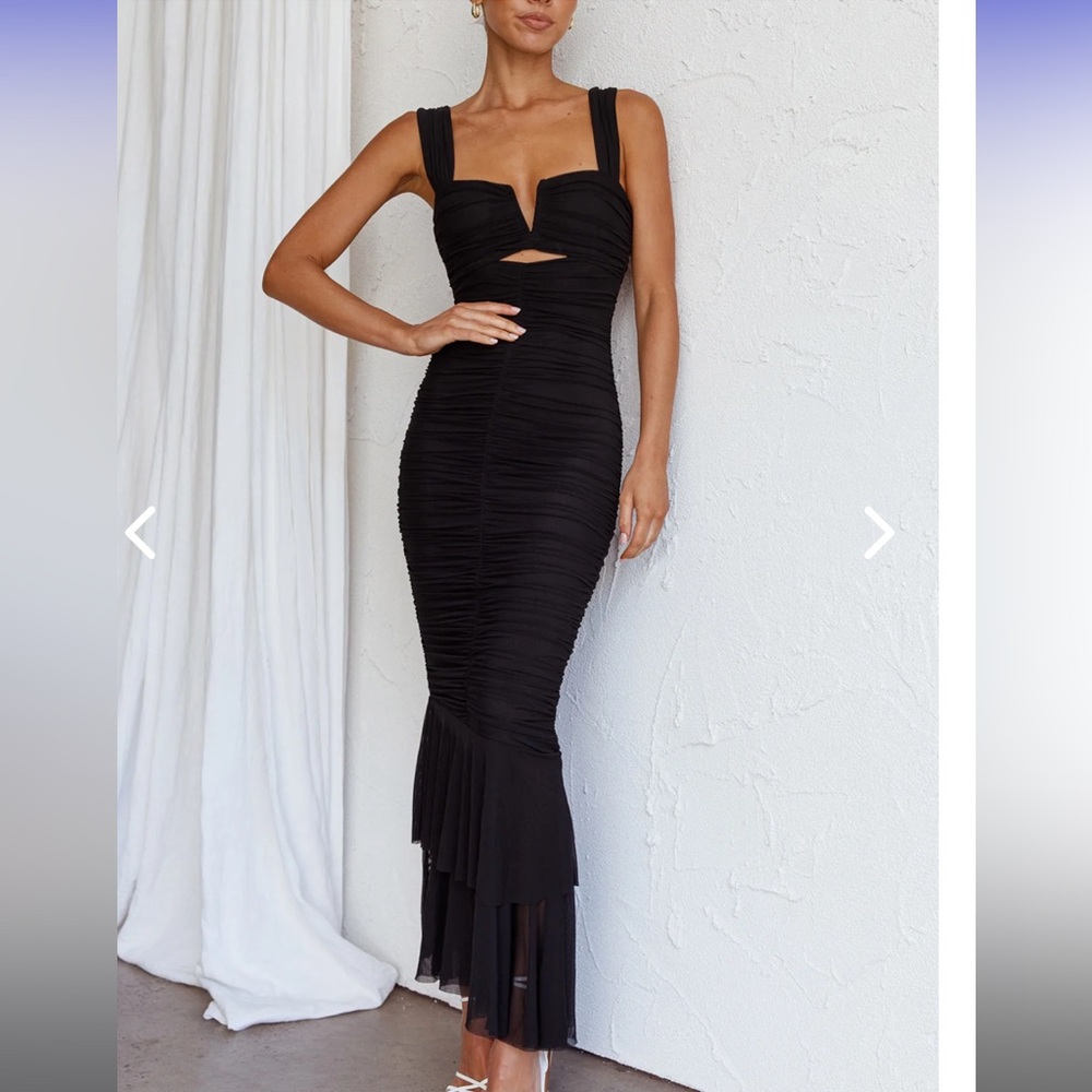 Ruched Fishtail Maxi Dress Black